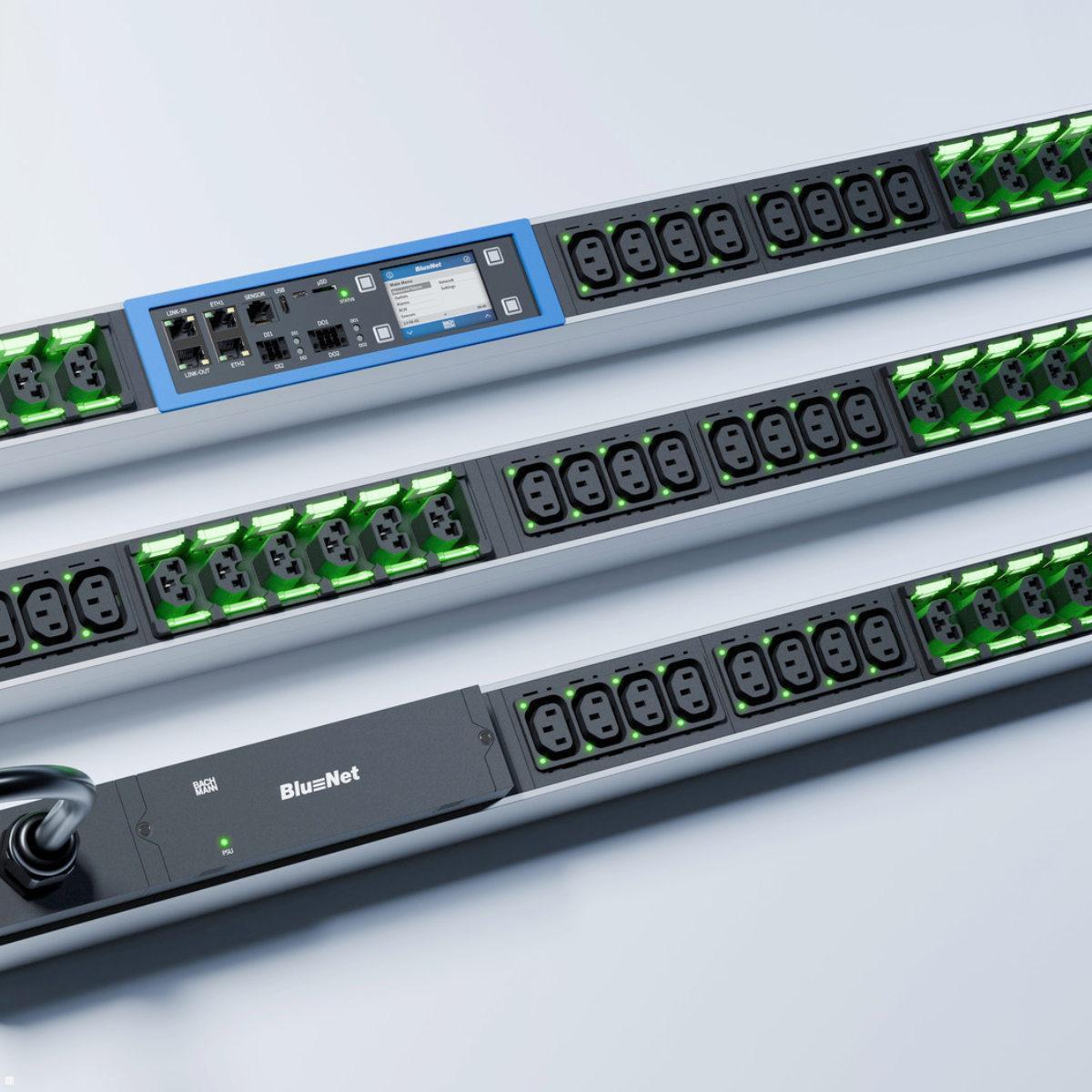 Bachmann BN PRO S Switched RCM - 32A Rack PDU mit 24xCombo 2xMCB, 3,0m CEE 32A/3p (BM0024780), Rack Stromverteiler