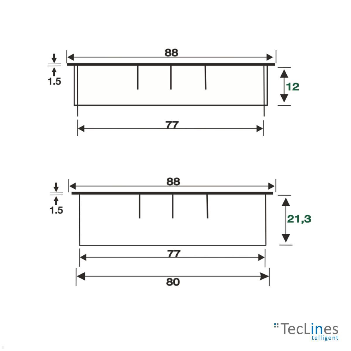 TecLines TKD002A Tisch Kabeldurchführung 80x21 mm, anthrazit technische Zeichnung TecLines TKD002A Tisch Kabeldurchführung 80x21 mm, anthrazit technische Zeichnung