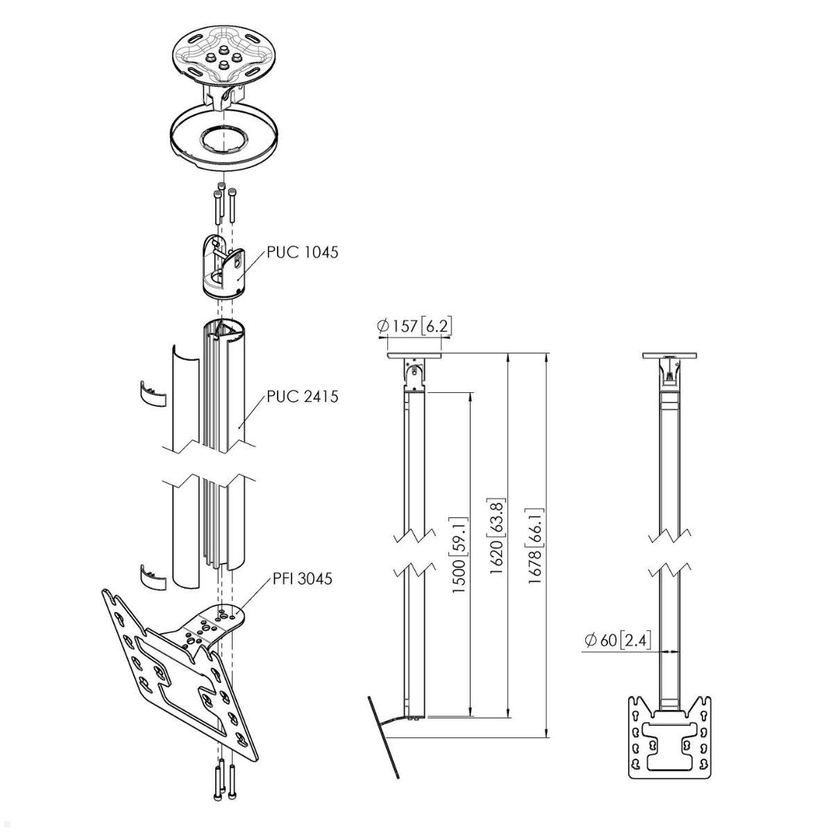 Vogels Connect-it CT241522B Deckenhalter bis 43 Zoll, schwarz, Zeichnung Maße Vogels Connect-it CT241522B Deckenhalter bis 43 Zoll, schwarz, Zeichnung Maße