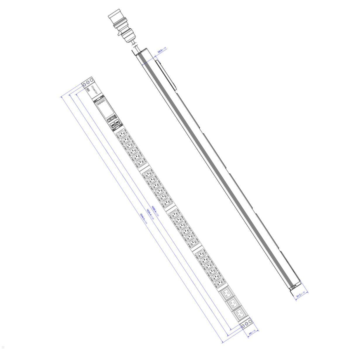 Bachmann BN ESSENTIAL Metered - 16/3p Rack PDU mit 24xC13, 3xC19 & Display (BM0024222), Zeichnung