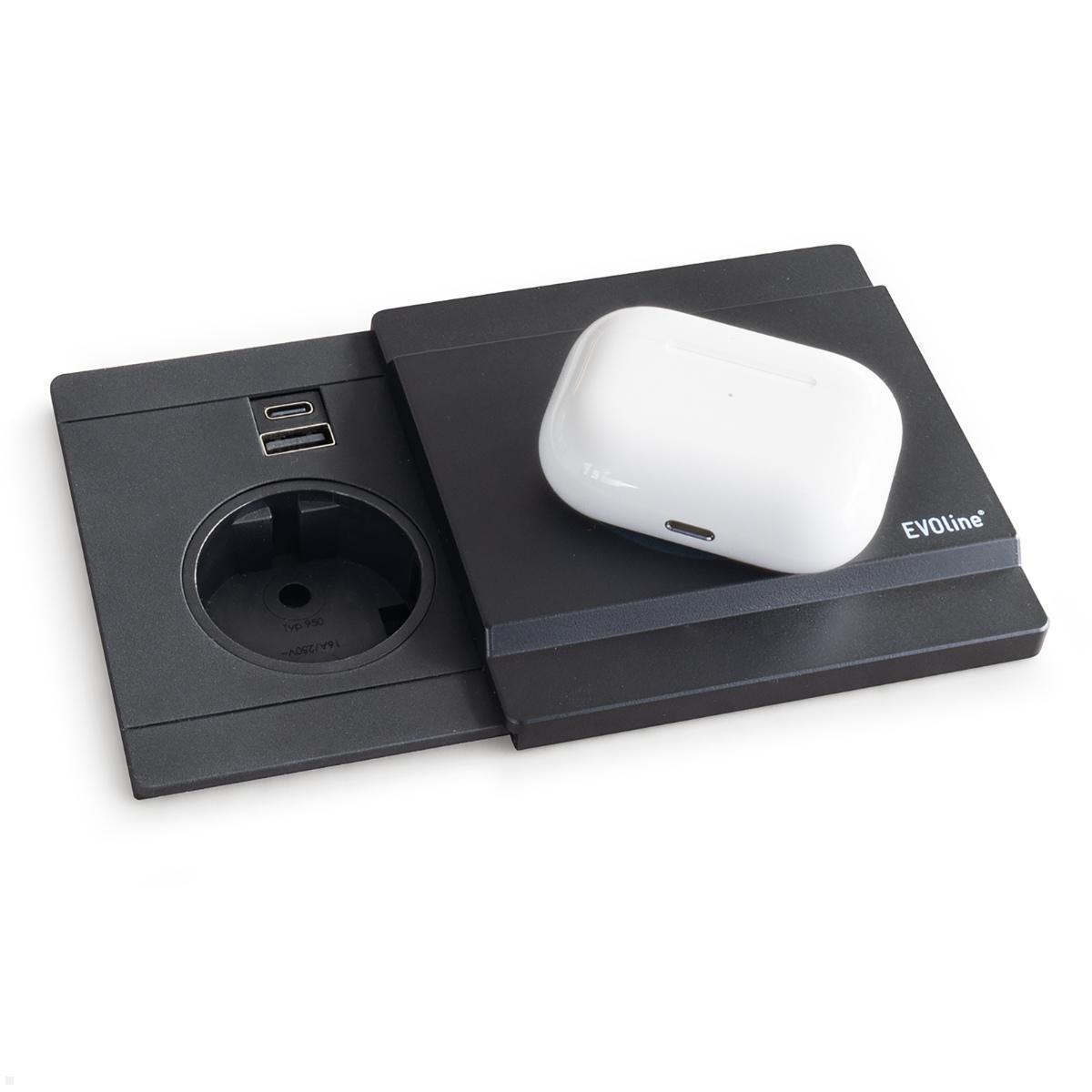 EVOline Schiebedeckel mit magnetischer Qi Ladefunktion für Circle80 USB 10W, schwarz, Kopfhörer laden