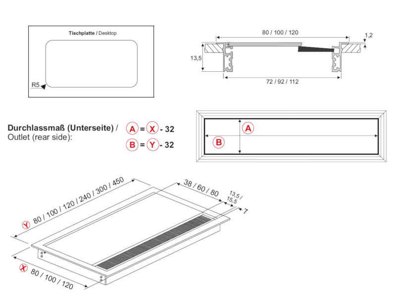 TecLines TKD005 Kabeldurchführung 100x100mm, silber/schwarz Zeichnung TecLines TKD005 Kabeldurchführung 100x100mm, silber/schwarz Zeichnung