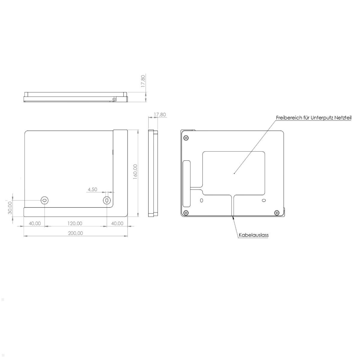 TabLines TWP020B Wandhalterung für Samsung Tab S8 11.0 (2022), schwarz, Zeichnung Maße ohne Tablet TabLines TWP020B Wandhalterung für Samsung Tab S8 11.0 (2022), schwarz, Zeichnung Maße ohne Tablet