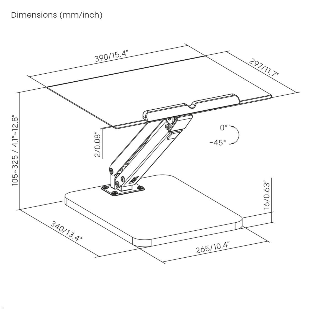 TecLines TNH003 Laptop / Tablet Tischständer höhenverstellbar, schwarz technische Zeichnung TecLines TNH003 Laptop / Tablet Tischständer höhenverstellbar, schwarz technische Zeichnung