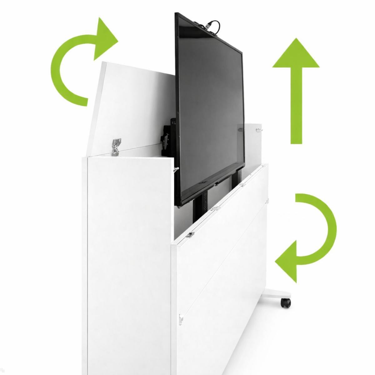 MonLines SIDEB86W mobiles Display Sideboard mit Lift bis 86 Zoll, weiß, ausfahrbar