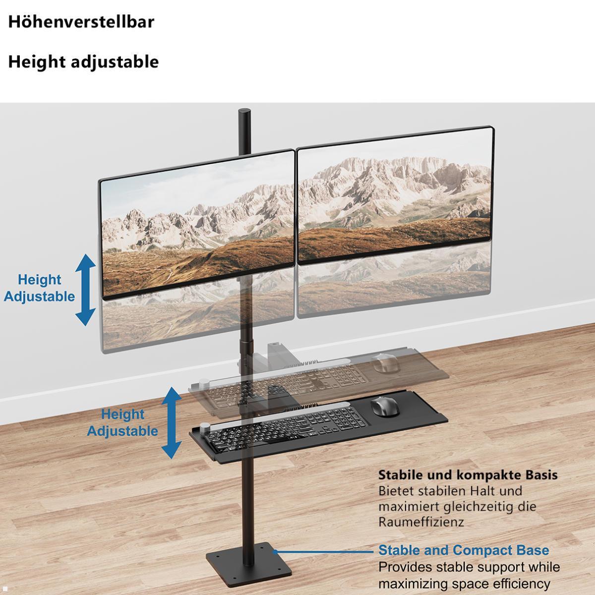 MonLines MBS020B dual Monitor Bodenstandfuß anschraubbar mit Tastaturhalterung, höhenverstellbar MonLines MBS020B dual Monitor Bodenstandfuß anschraubbar mit Tastaturhalterung, höhenverstellbar