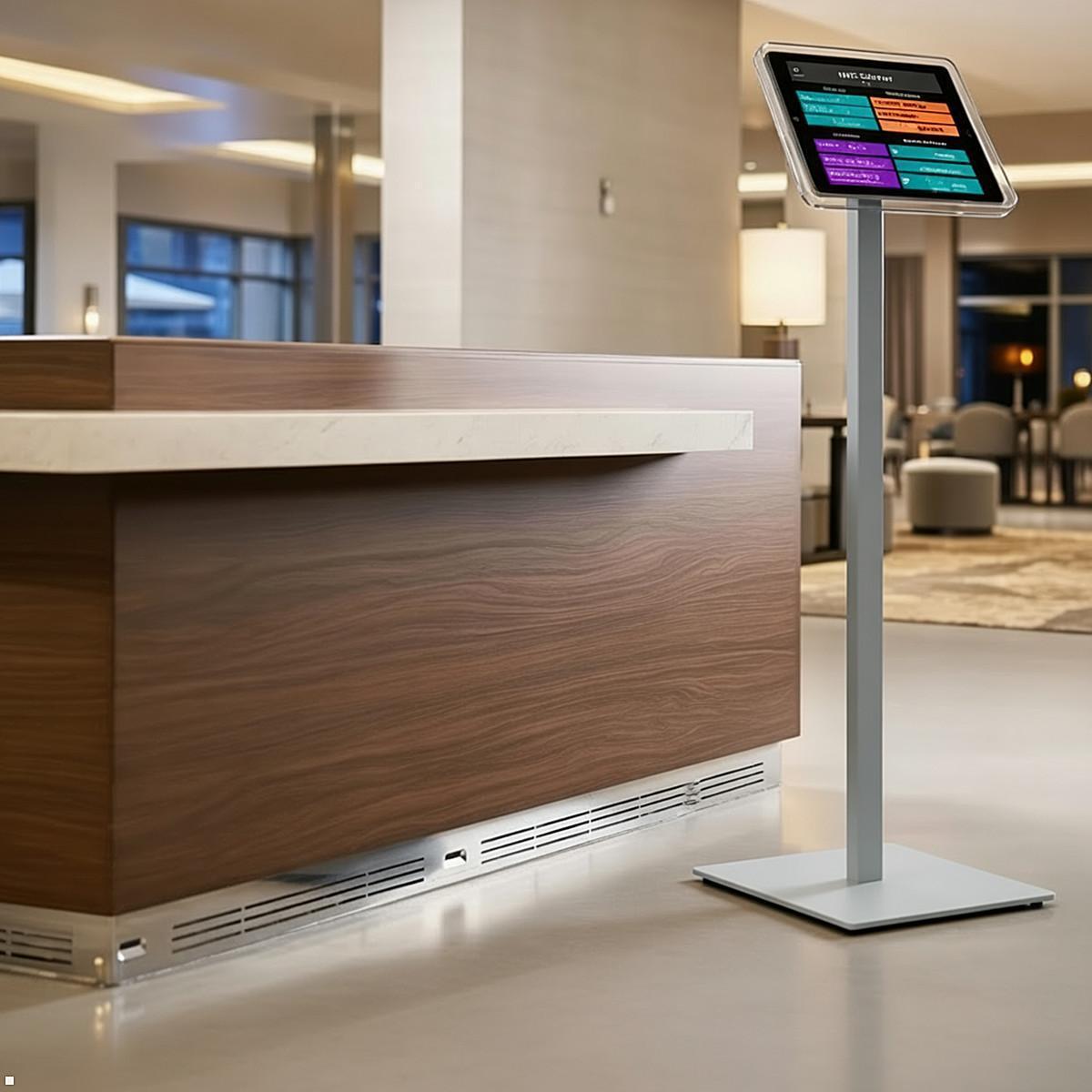 TabLines TBS019 Tablet Bodenständer mit VESA Halterung neigbar, eckig, Hotel Lobby