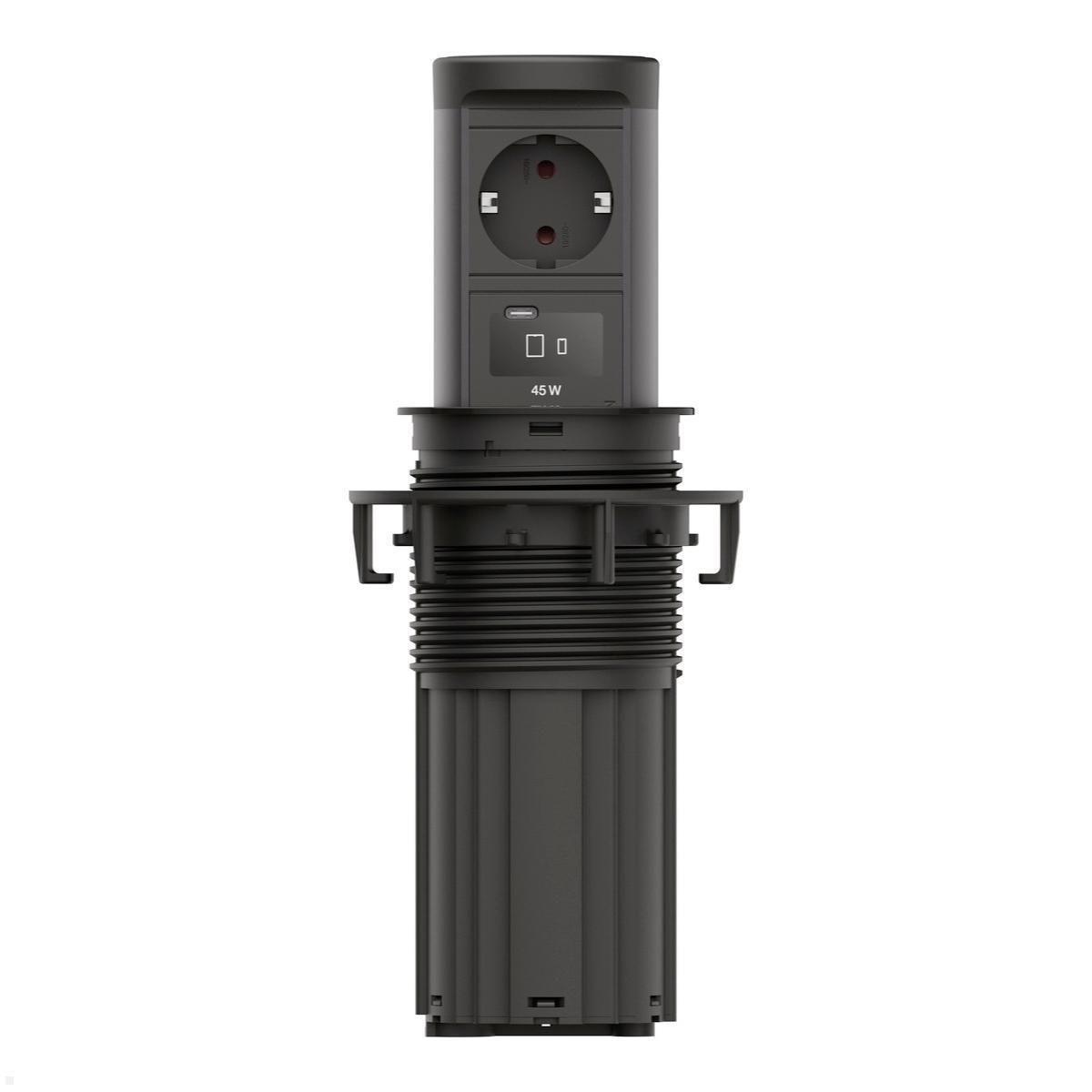 Bachmann ELEVATOR 2 versenkbare Steckdose mit Qi2 Wireless Charging Schwarz matt