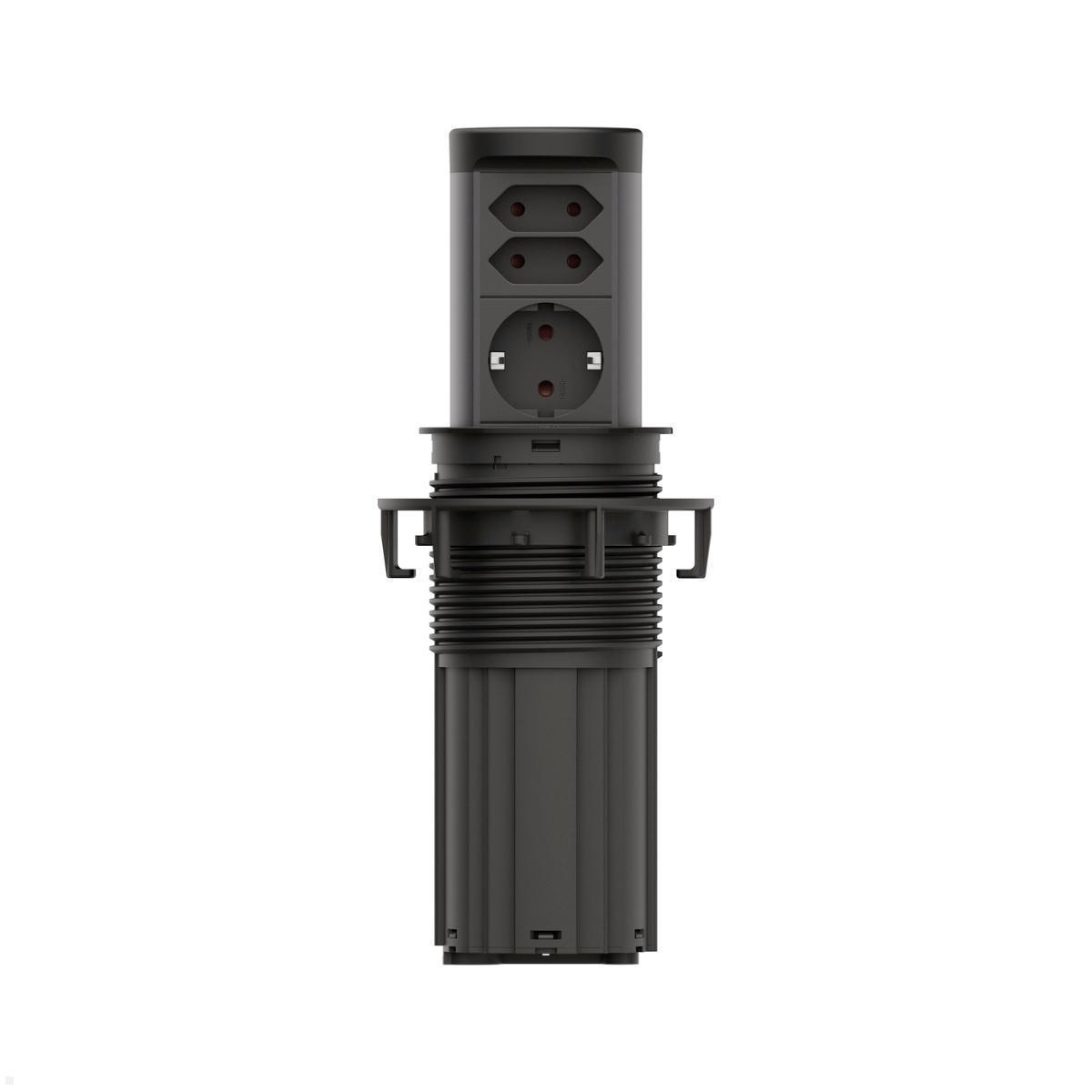 Bachmann ELEVATOR 2 versenkbare Einbausteckdose 3-fach Schwarz matt