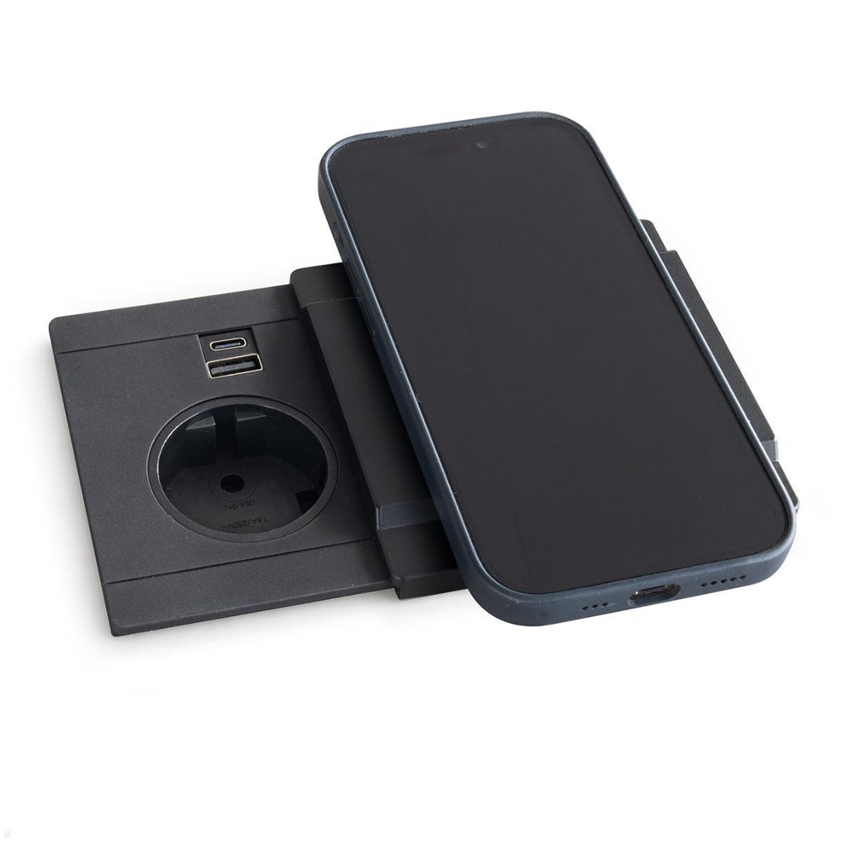 EVOline Schiebedeckel mit magnetischer Qi Ladefunktion für Circle80 USB 10W, schwarz, Smartphone laden