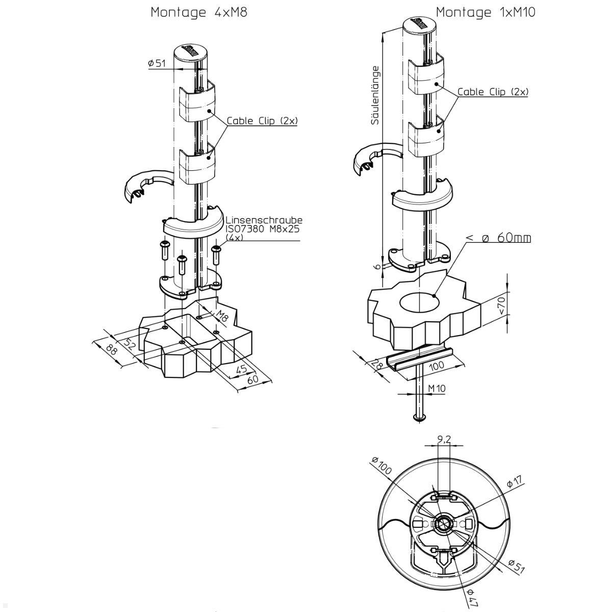 Novus POS base 500 Säule (851+5009+000), Maße