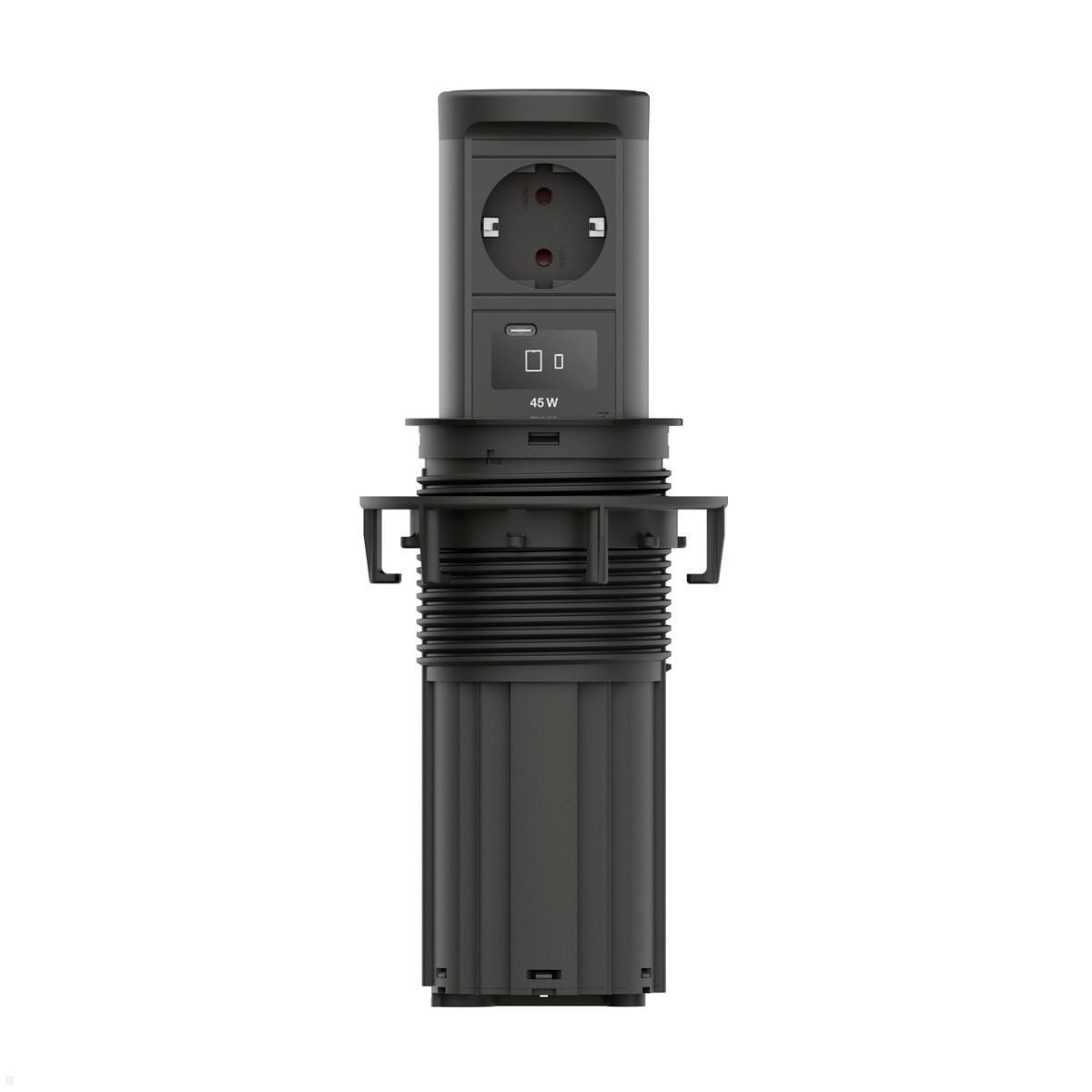 Bachmann ELEVATOR 2 versenkbare Steckdose mit Qi2 Wireless Charging Schwarz matt