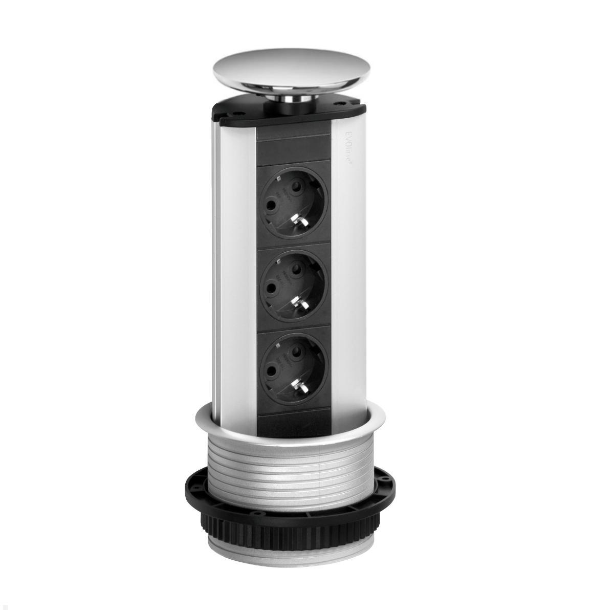 EVOline Port 3-fach versenkbare Steckdosenleiste, Wippdeckel Edelstahl