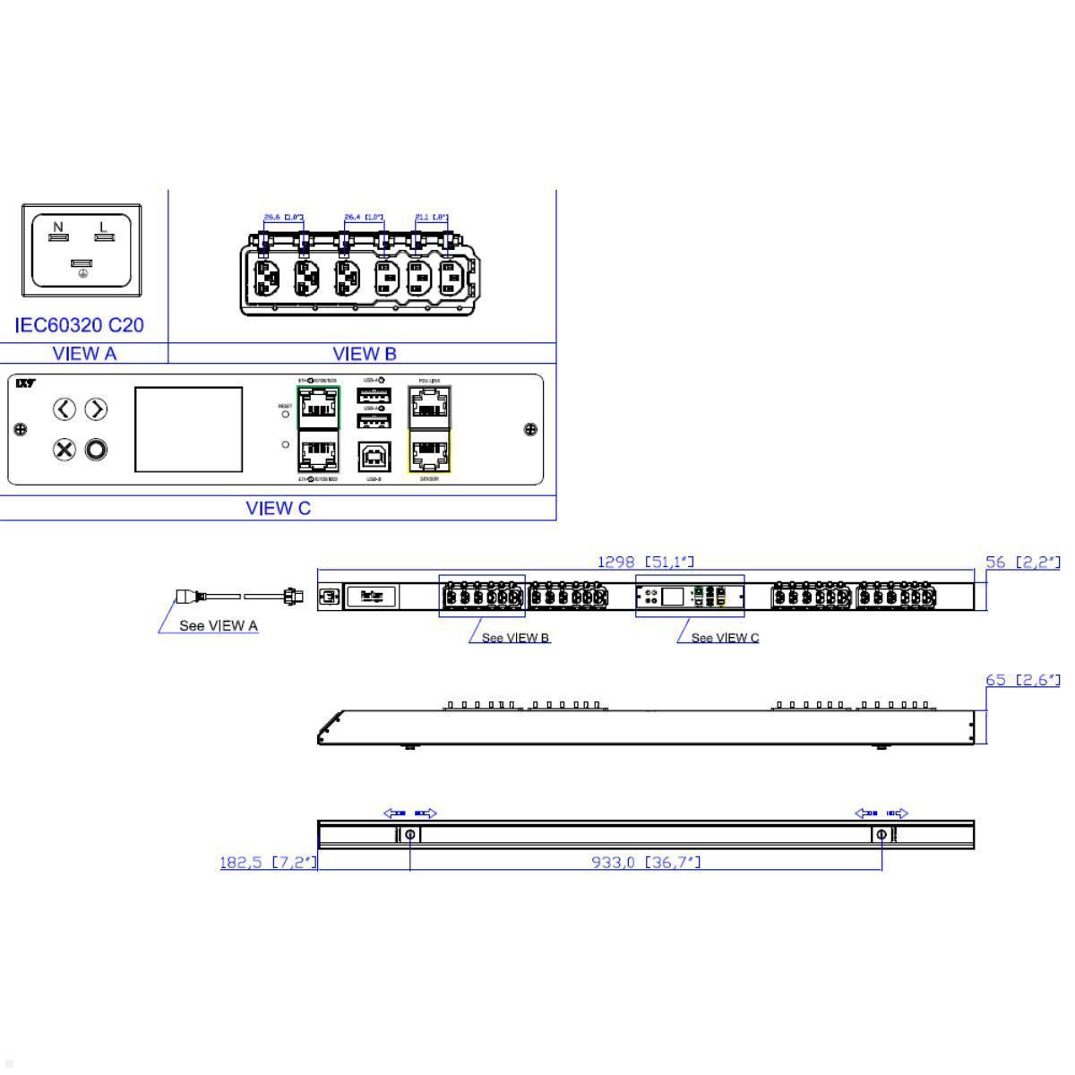 Legrand Raritan iX Rack-PDU 0U mit 12xC13 / 12xCX, 1-phasig 100-240V 16A, Input Metered (PX4-13A8C-C8E7A0), Input Metered PDU Serverschrank