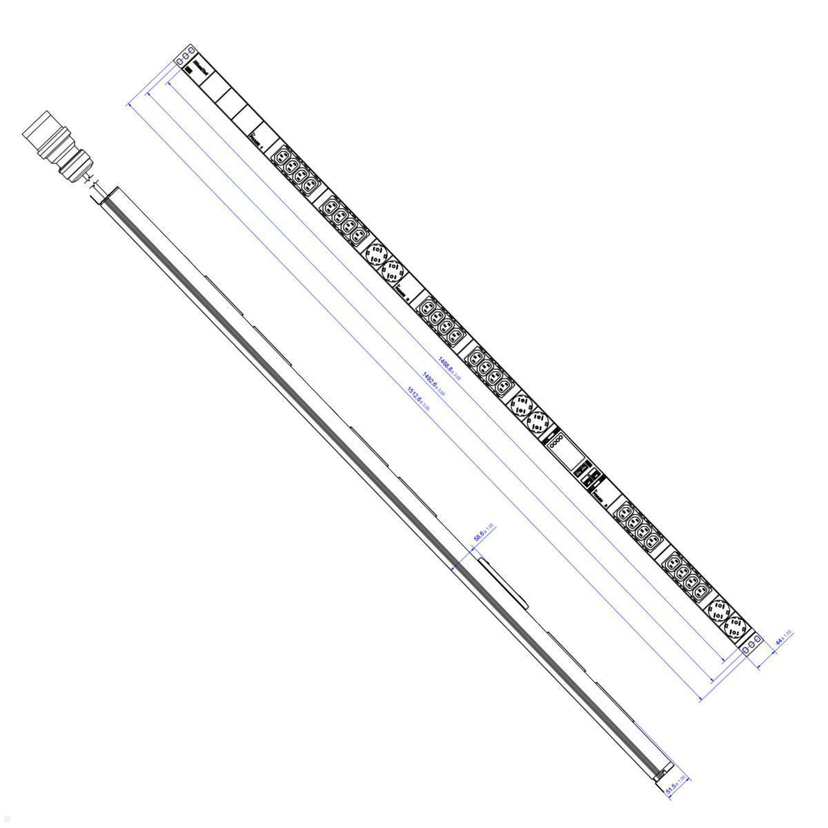 Bachmann BN ESSENTIAL Metered - 16/5p Rack PDU mit 24xC13, 6xCEE7/3 & Display (BM0024224), Zeichnung
