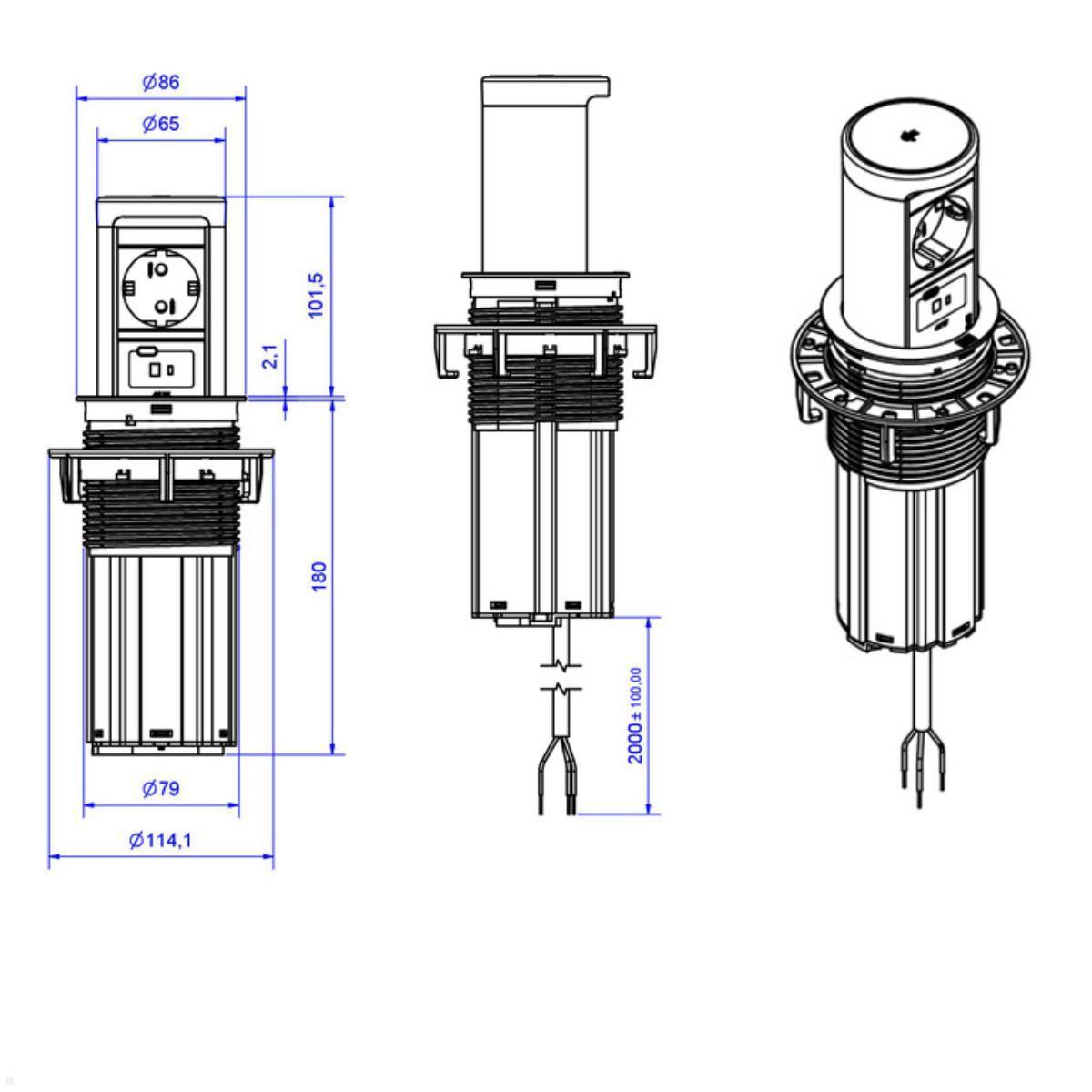 Bachmann ELEVATOR 2 USB-C Steckdose Schwarz matt – Montage in Arbeitsplatte