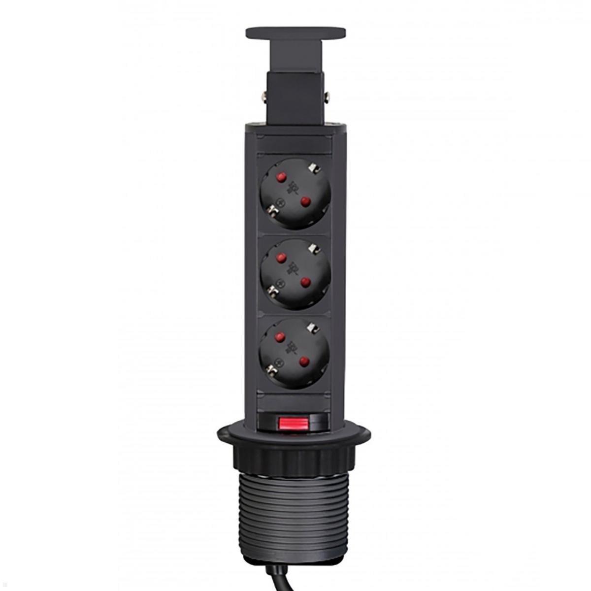 TecLines TVS008B versenkbare 3-fach Steckdosenleiste, schwarz TecLines TVS008B versenkbare 3-fach Steckdosenleiste, schwarz