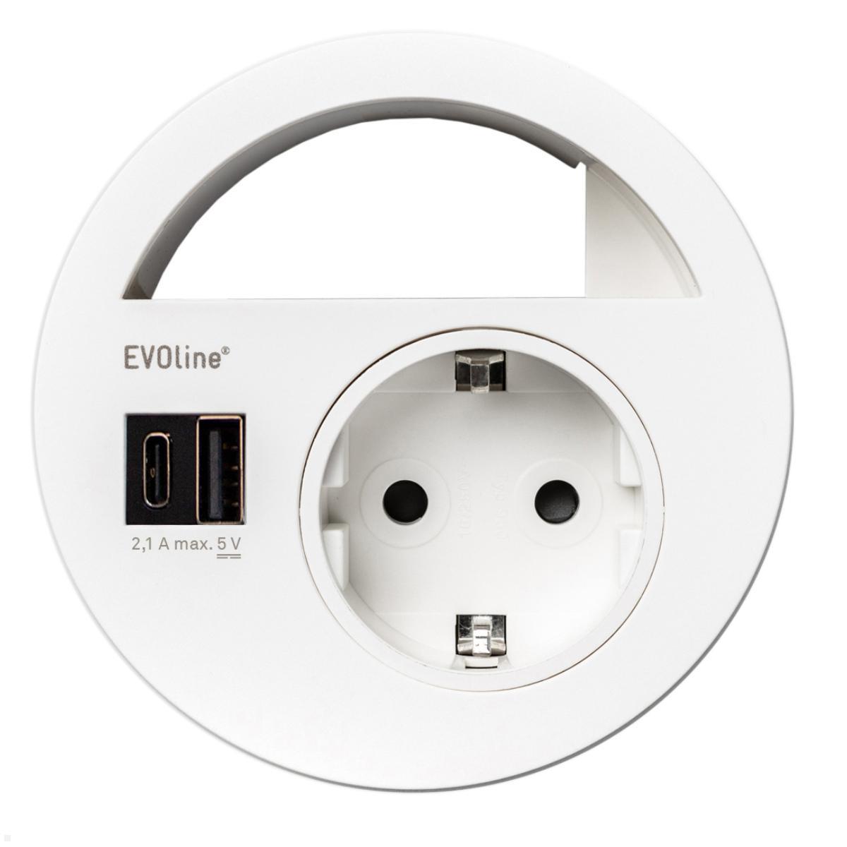 EVOline Circle80 Einbausteckdose mit 1x USB-A / 1x USB-C Charger, weiß EVOline Circle80 Einbausteckdose mit 1x USB-A / 1x USB-C Charger, weiß