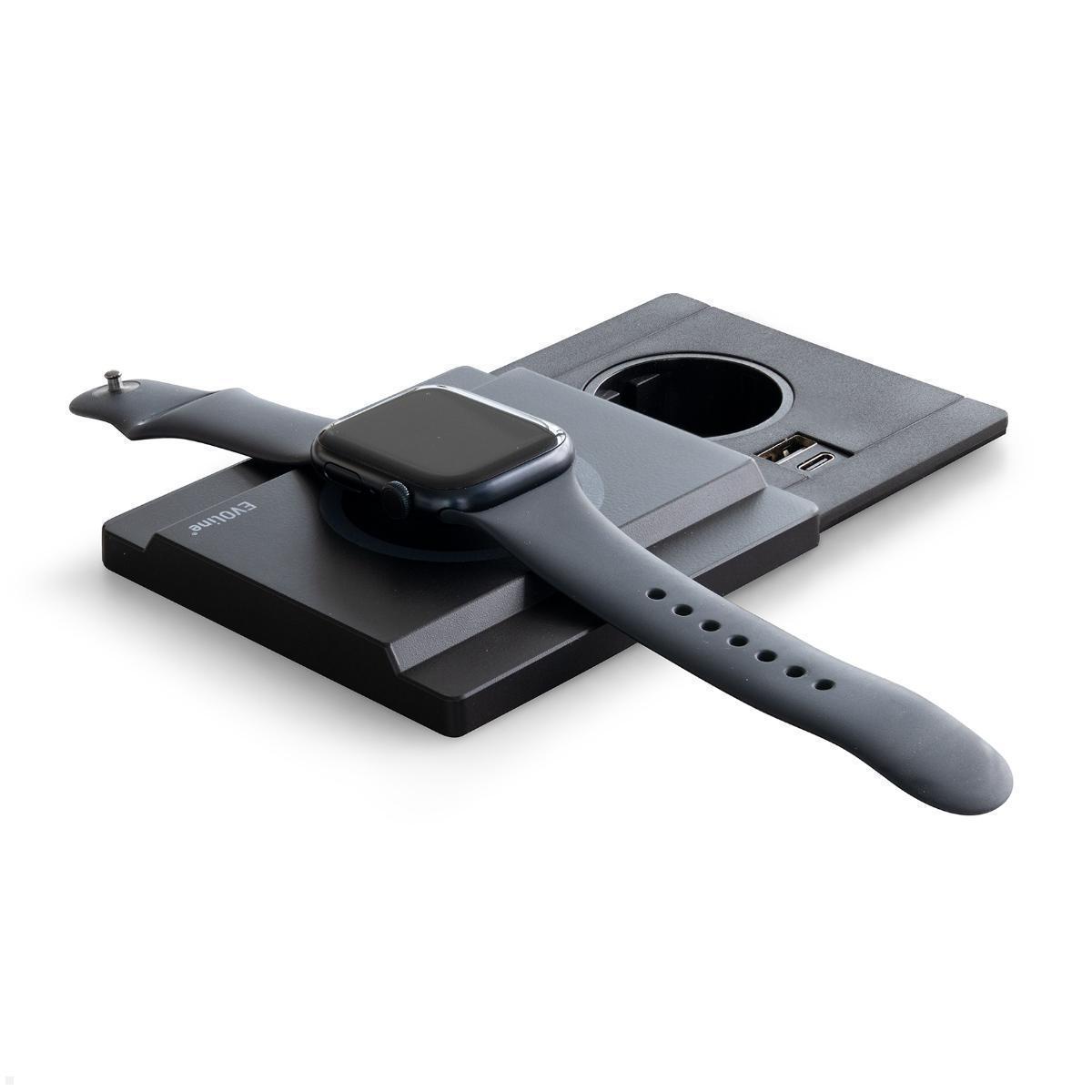 EVOline Schiebedeckel mit magnetischer Qi Ladefunktion für Circle80 USB 10W, schwarz, Smartwatch laden