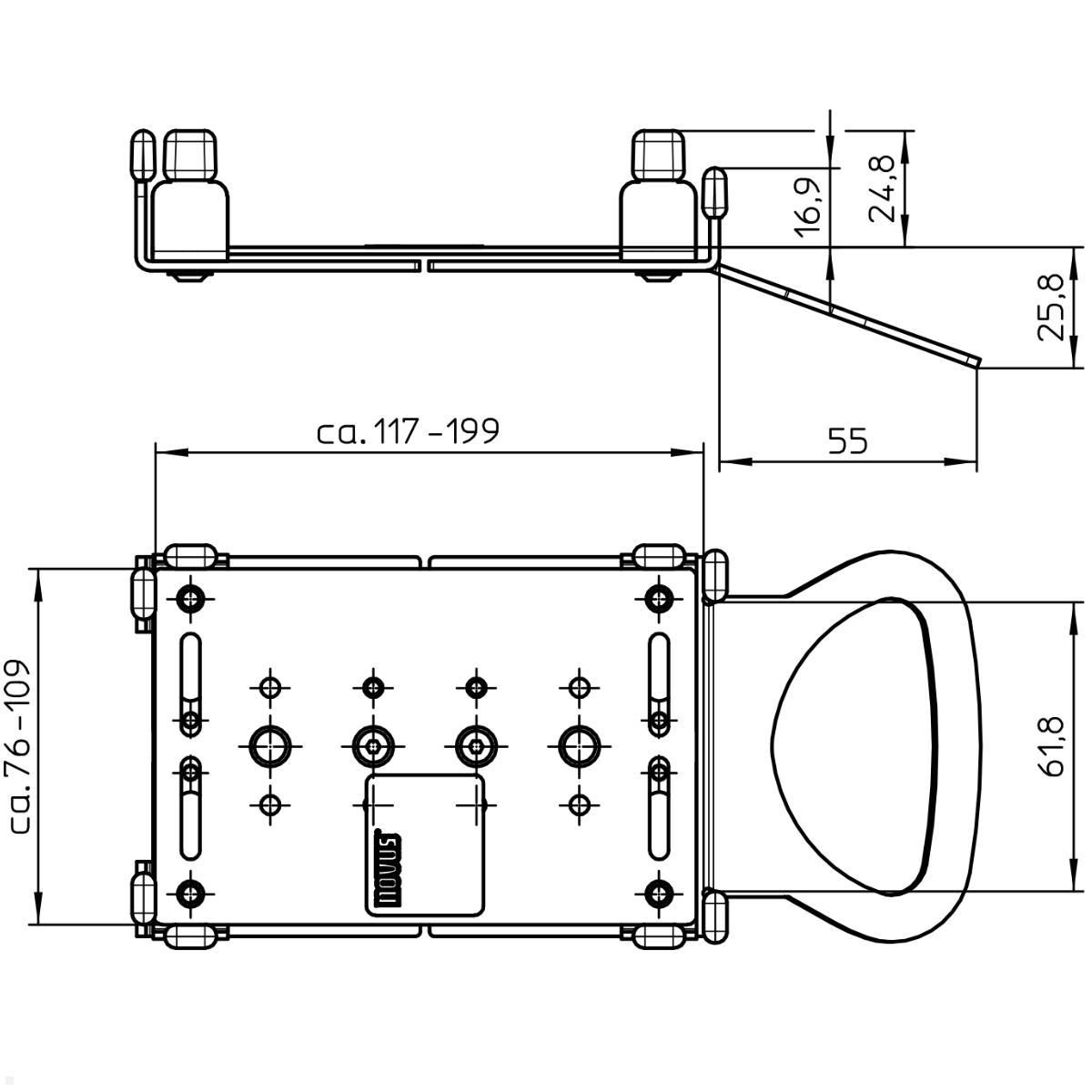 Novus POS base connect 100 mit EC Terminal Universal Adapter, technische Zeichnung Adapter Novus POS base connect 100 mit EC Terminal Universal Adapter, technische Zeichnung Adapter