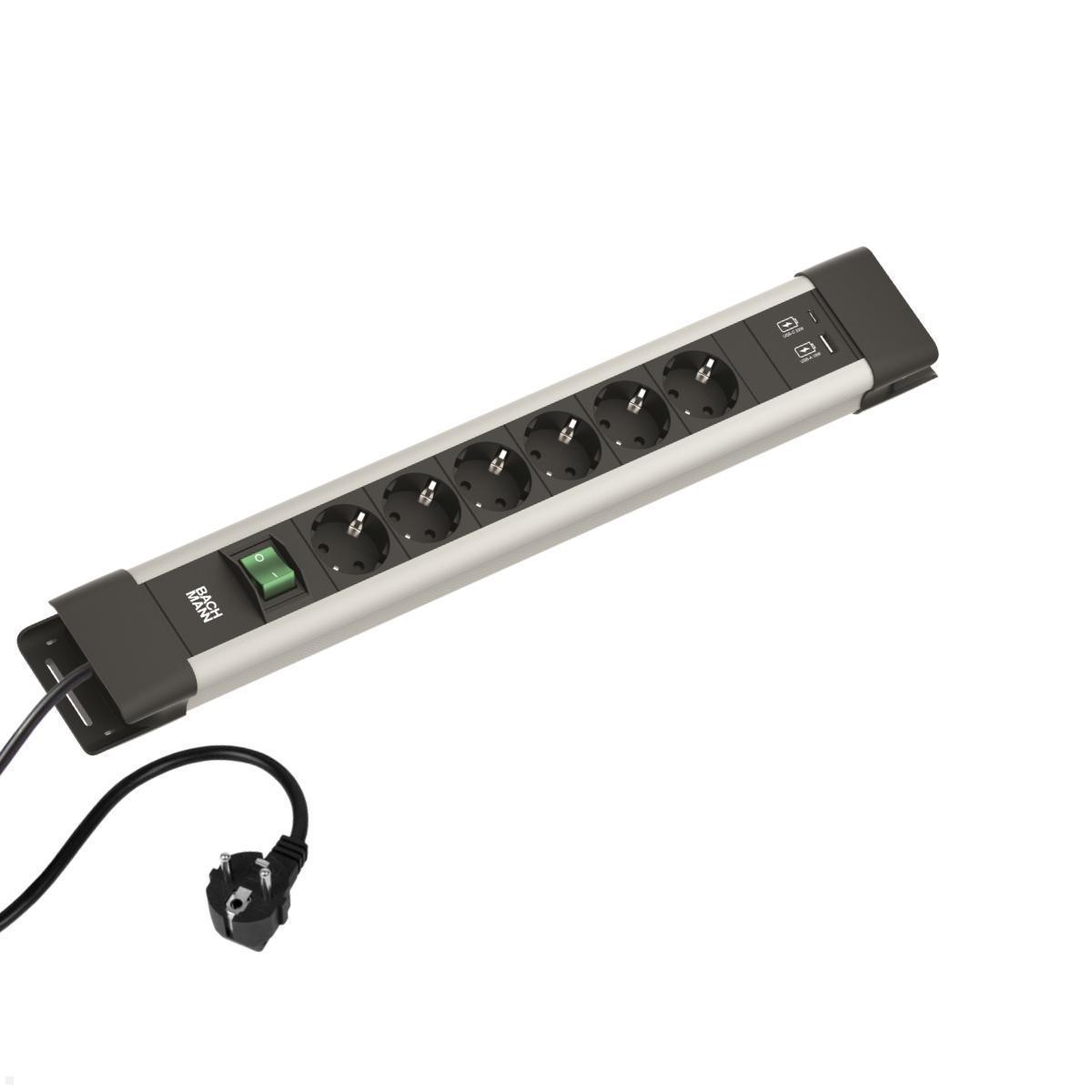 Bachmann CONNECTUS 6x Steckdose CEE7/3, 1x USB A/C, 1x Schalter, grau (BM005920)