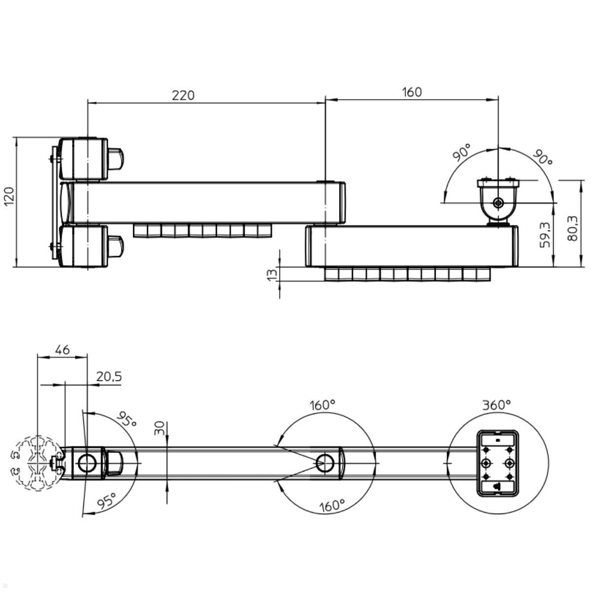 Novus POS Connect L 380 D Tragarm (853+4525+000), schwarz Maße