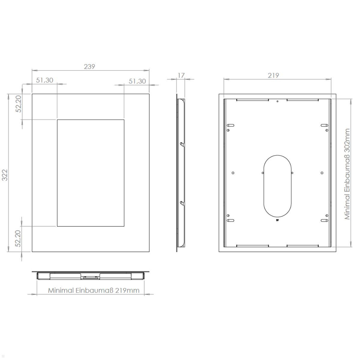 TabLines TWE100W Tablet Wandeinbau für Amazon fire HD 10 (2021), weiß, Maße TabLines TWE100W Tablet Wandeinbau für Amazon fire HD 10 (2021), weiß, Maße