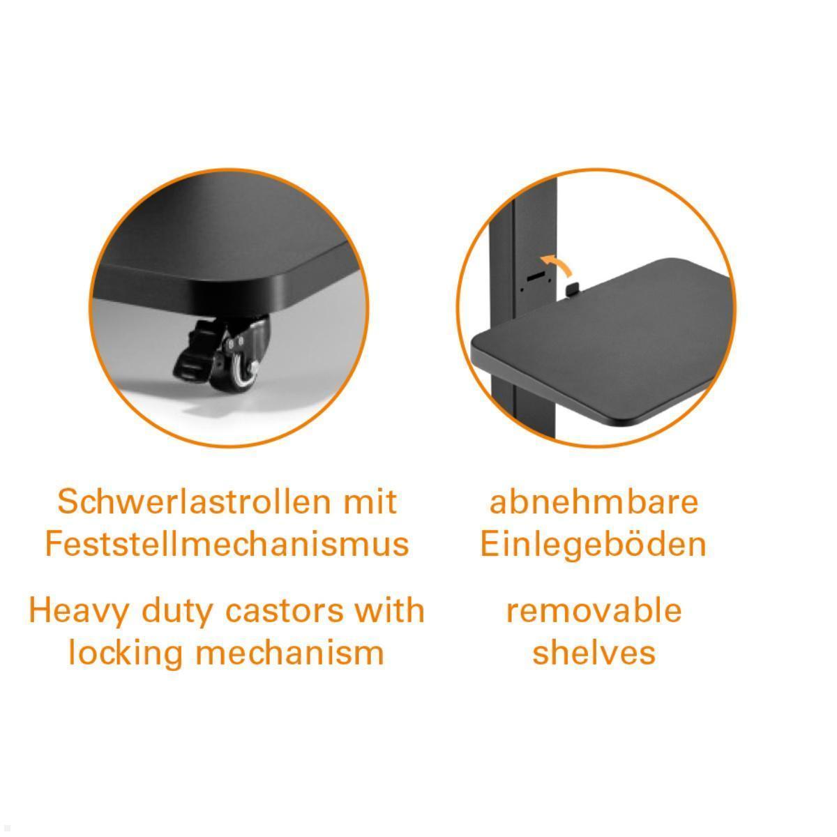 MonLines MBS011B TV Ständer auf Rollen mit Ablage bis 75 Zoll