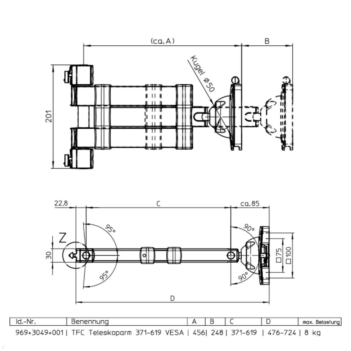 Novus TFC Zubehör Faltarm II Ablage 175-230 mm