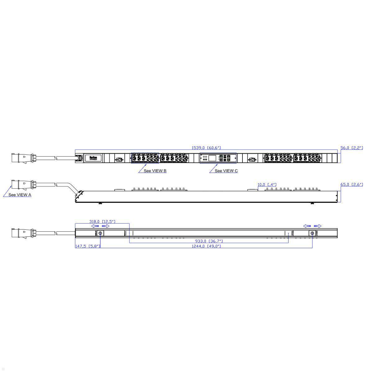 Legrand Raritan iX Rack-PDU 0U mit 12xC13 / 12xCx, 1-phasig 230V 32A, Outlet Metered (PX4-4161-E7), 0U vertikale Stromverteilung