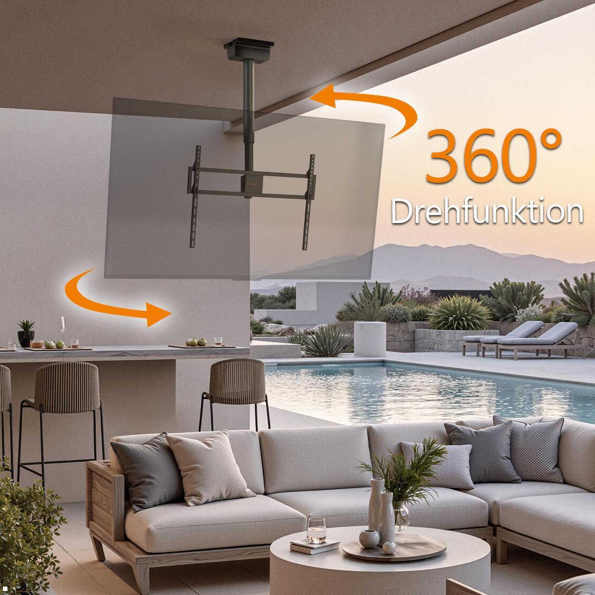 MonLines MDH016 elektrisch schwenkbare TV Deckenhalterung 50 - 100 Zoll, 360 Grad Drehfunktion