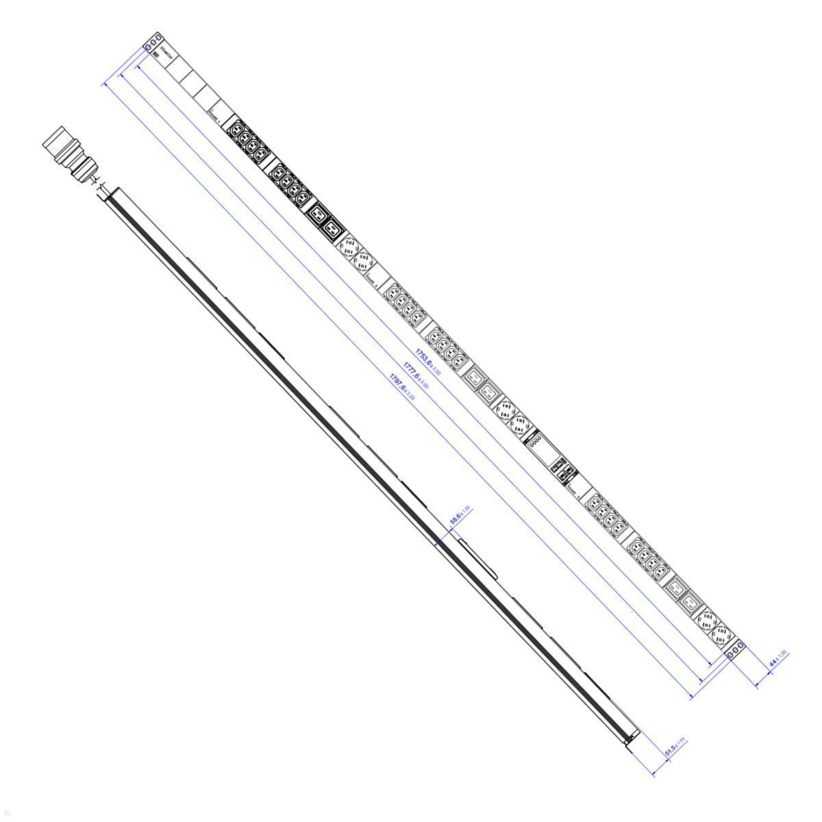 Bachmann BN ESSENTIAL Metered - 16/5p Rack PDU mit 24xC13, 6xC19, 6xCEE7/3 & Display (BM0024225), Zeichnung