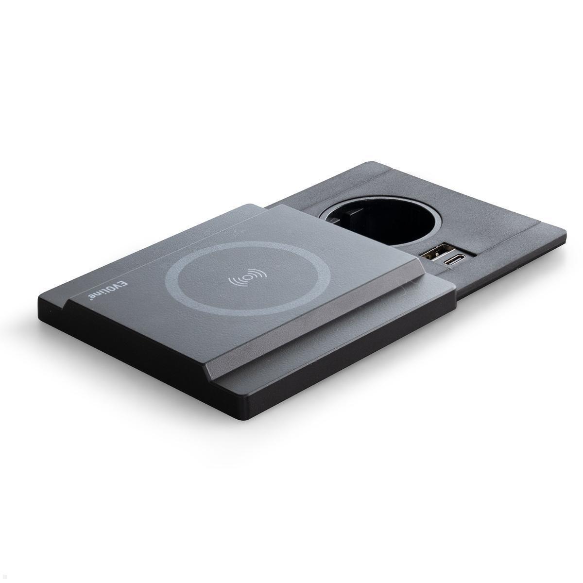 EVOline Schiebedeckel mit magnetischer Qi Ladefunktion für Circle80 USB 10W, schwarz, Steckdose