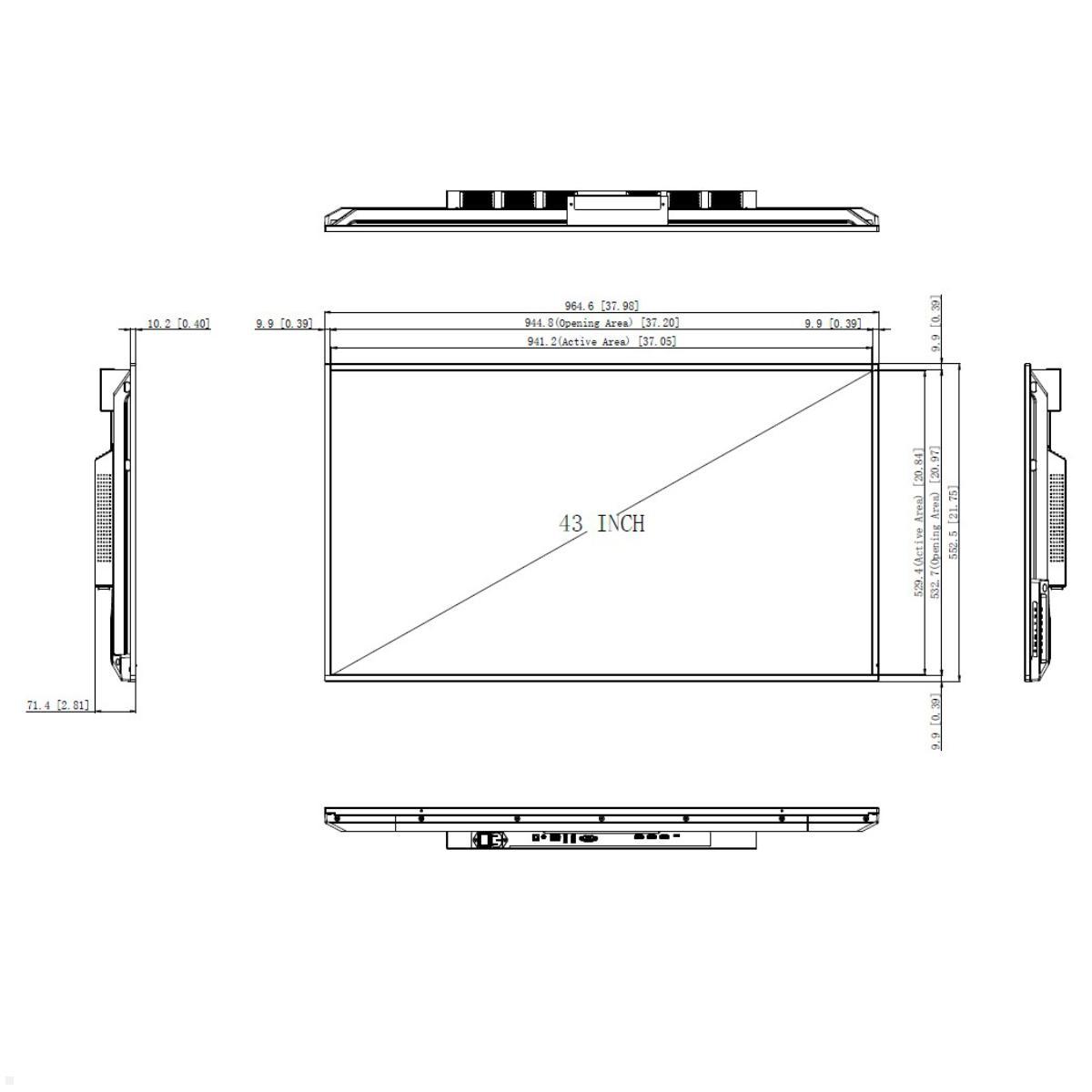 Clevertouch CL Pro Serie Commercial Display 43” (12943CLPRO), Maße