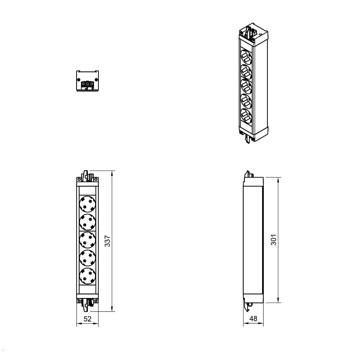 Dataflex Power Powerbar Set 2x 5-fach Steckdosenleiste (28.923), schwarz, Maße