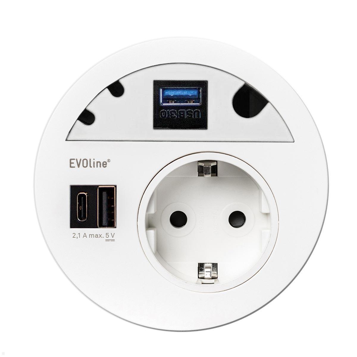 EVOline Circle80 Einbausteckdose mit USB-Doppelcharger A/C, Blende USB 3.0, weiß EVOline Circle80 Einbausteckdose mit USB-Doppelcharger A/C, Blende USB 3.0, weiß