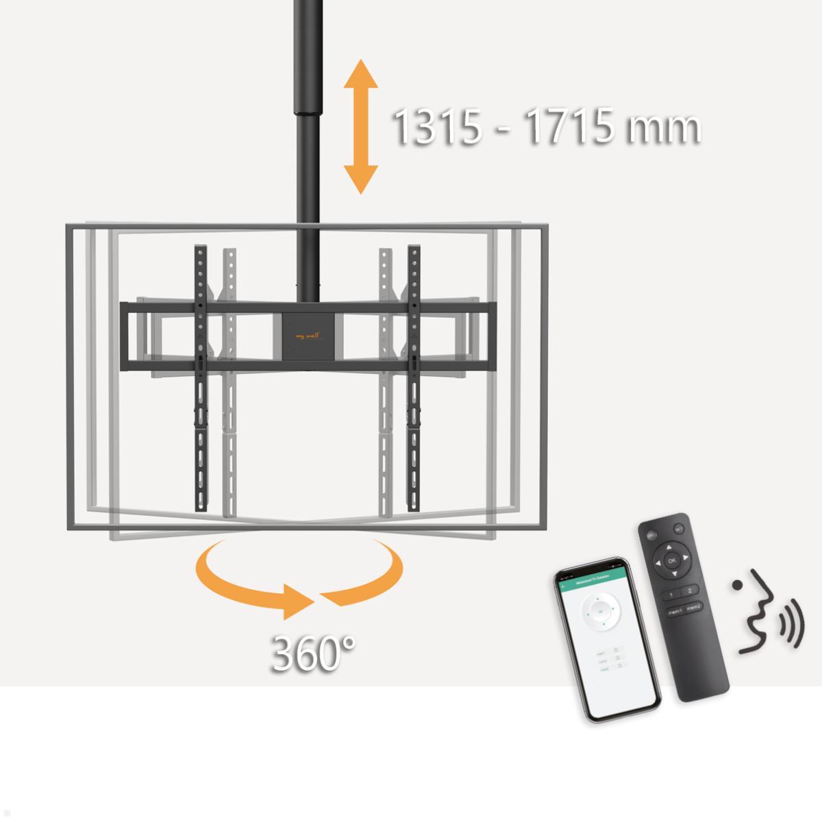 MonLines MDH016 elektrisch schwenkbare TV Deckenhalterung 50 - 100 Zoll, Smart Home Steuerung