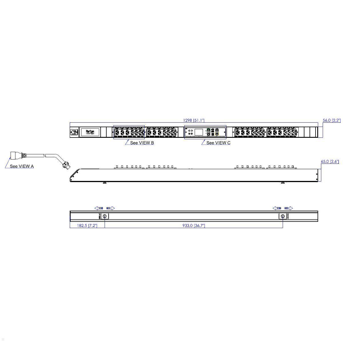 Legrand Raritan iX Rack-PDU 0U mit 12xC13 / 12xCx, 1-phasig 100-240V 16A, Outlet Metered/Switched (PX4-53A8C-C8E7A0), Hot-Swap Controller Netzwerkschrank
