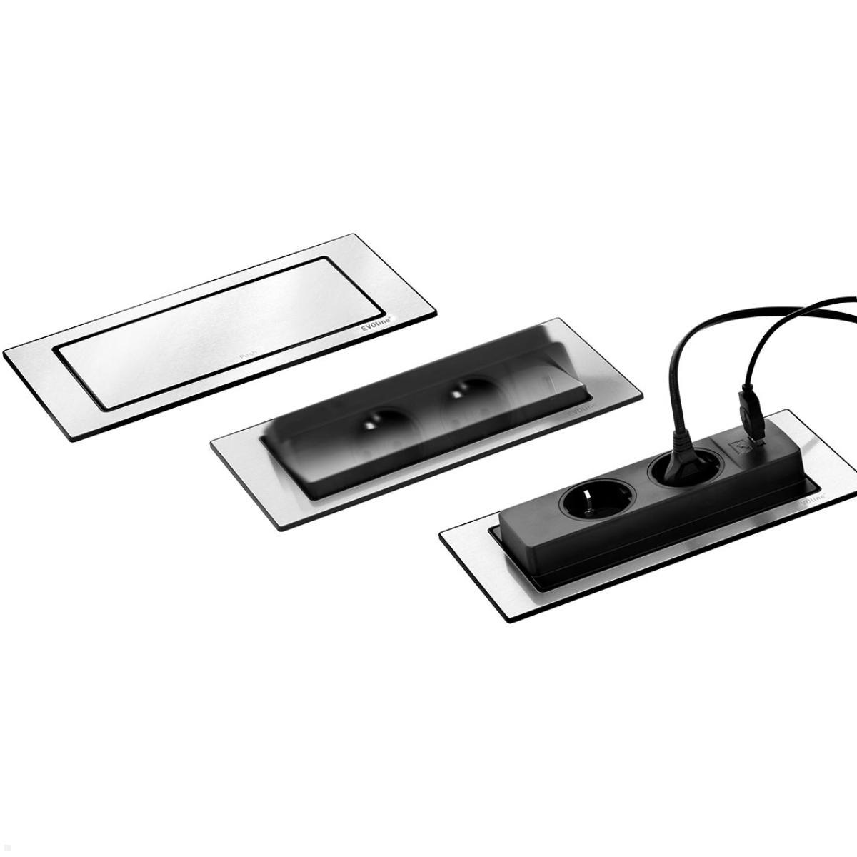 EVOLine BackFlip Cuisine 2x Steckdose mit USB-C Charger, Deckel schwenkbar