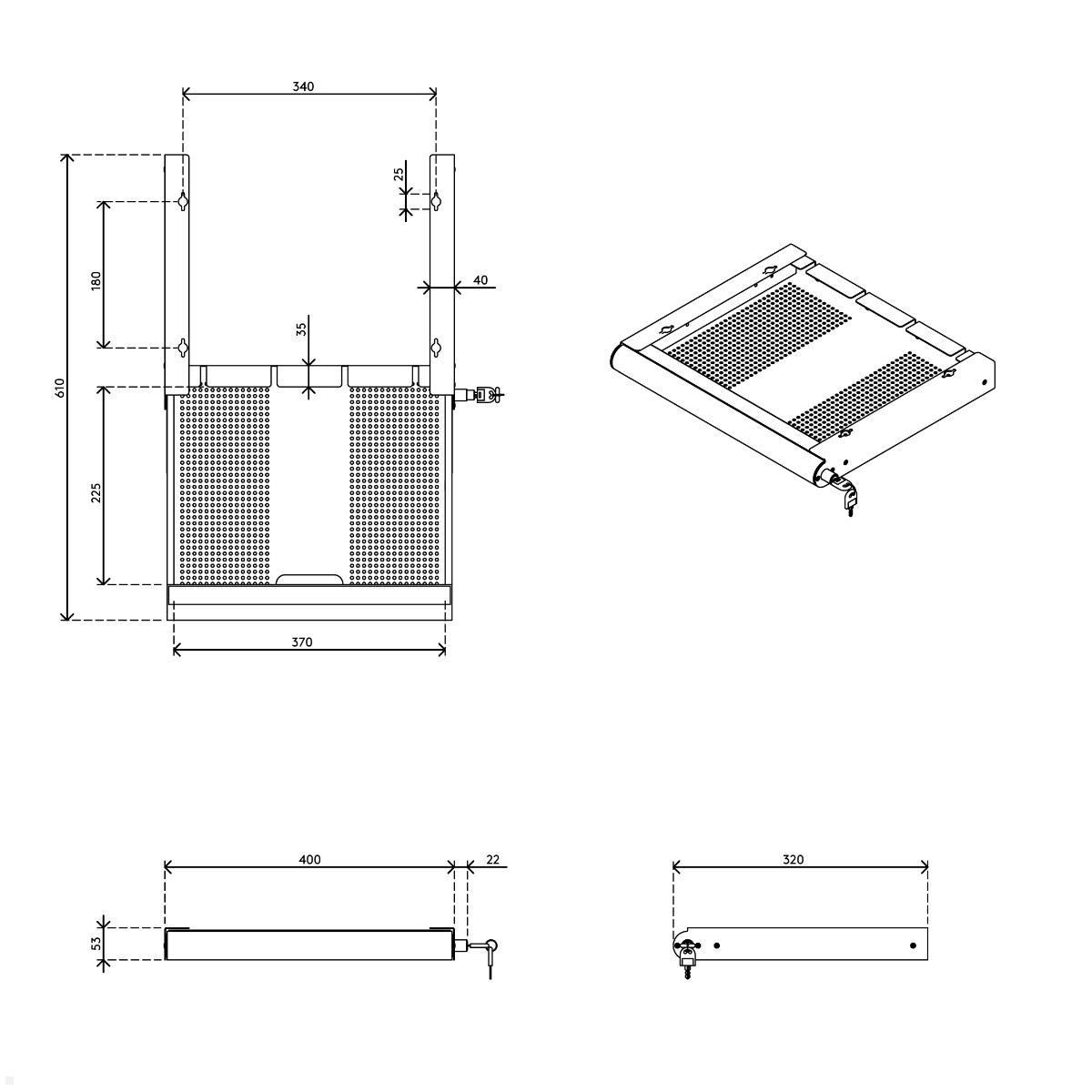 Dataflex Addit Laptop Sicherheits-Schublade – S633, Maße