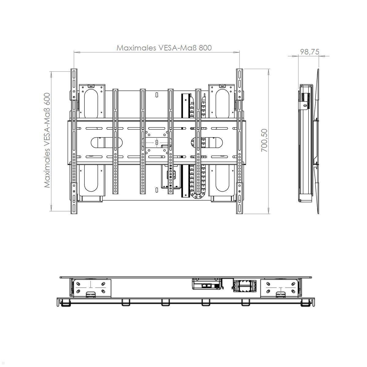 MonLines MLW675B2 TV Lift Wandhalter elektrisch, 675mm, 98 Zoll, schwarz, Maße MonLines MLW675B2 TV Lift Wandhalter elektrisch, 675mm, 98 Zoll, schwarz, Maße