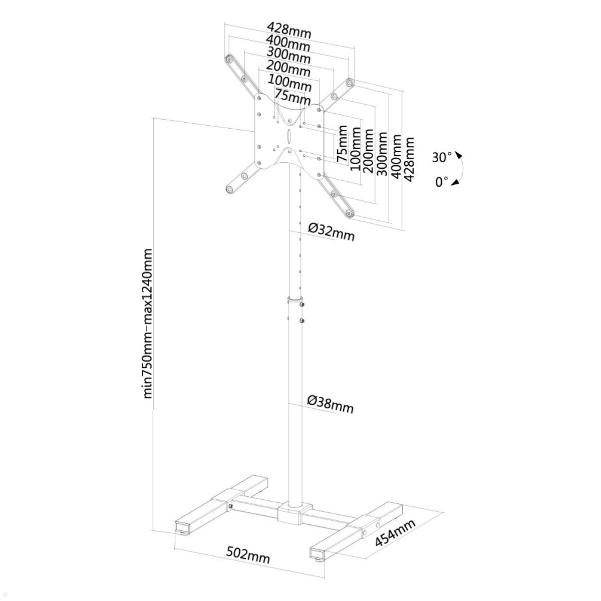 Neomounts NS-FS100BLACK Monitorständer bis 55 Zoll höhenverstellbar, schwarz, Zeichnung Maße Neomounts NS-FS100BLACK Monitorständer bis 55 Zoll höhenverstellbar, schwarz, Zeichnung Maße