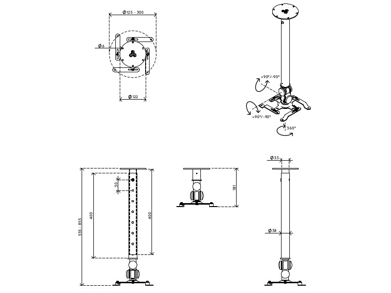 Dataflex Addit Beamerhalterung 52.582 silber Zeichnung Dataflex Addit Beamerhalterung 52.582 silber Zeichnung