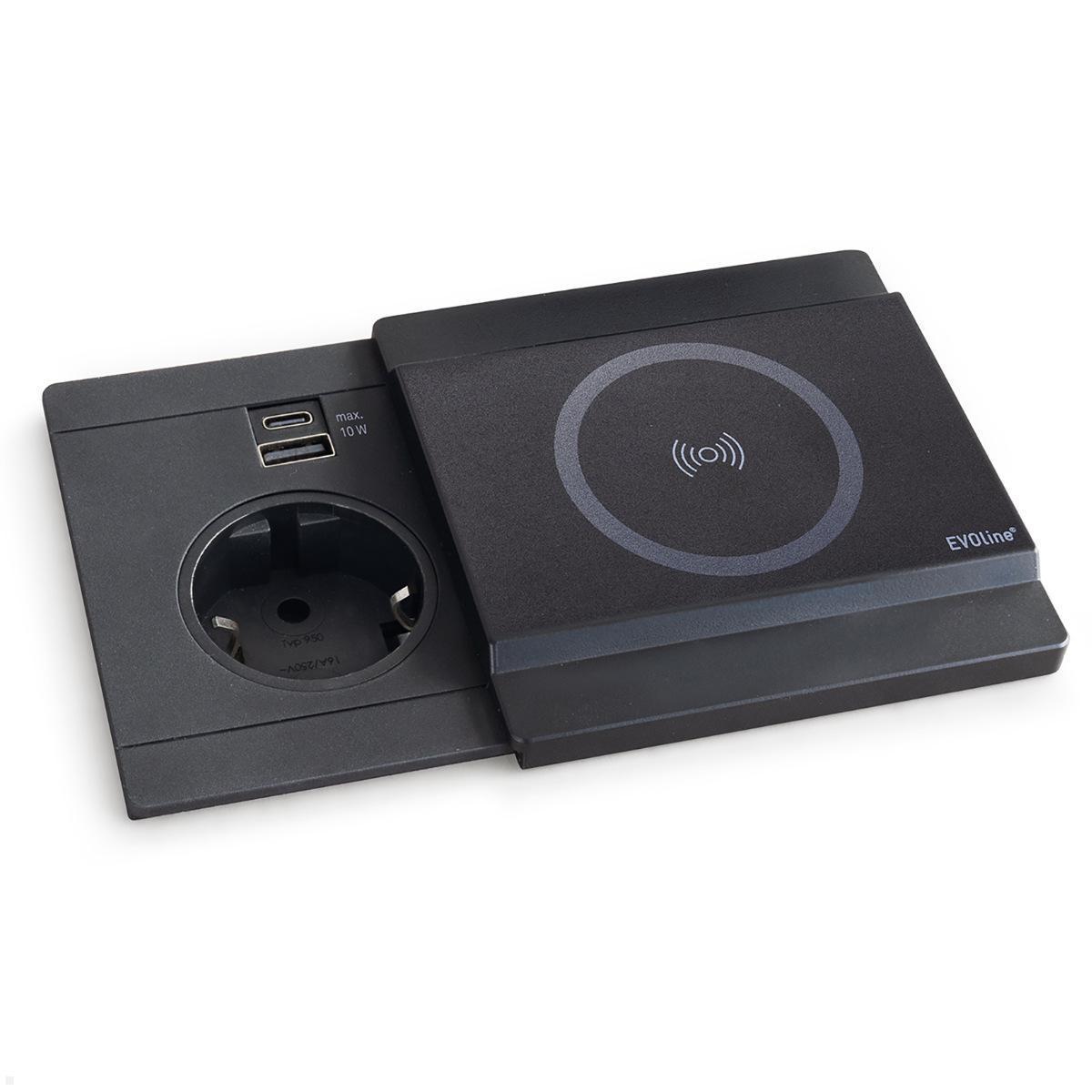 EVOline Schiebedeckel mit magnetischer Qi Ladefunktion für Circle80 USB 10W, schwarz, geöffnet