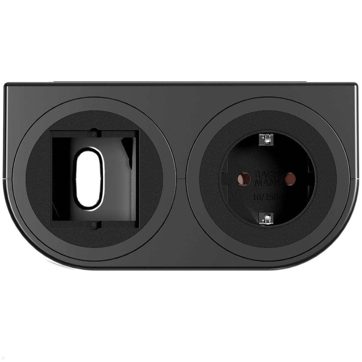 Bachmann PIX HOLDER DOUBLE Steckdose für Möbel mit 1x CEE7/3, 1x CM, 0,2m GST18 (BM0020105), Steckdoseneinheit 2-fach schwarz