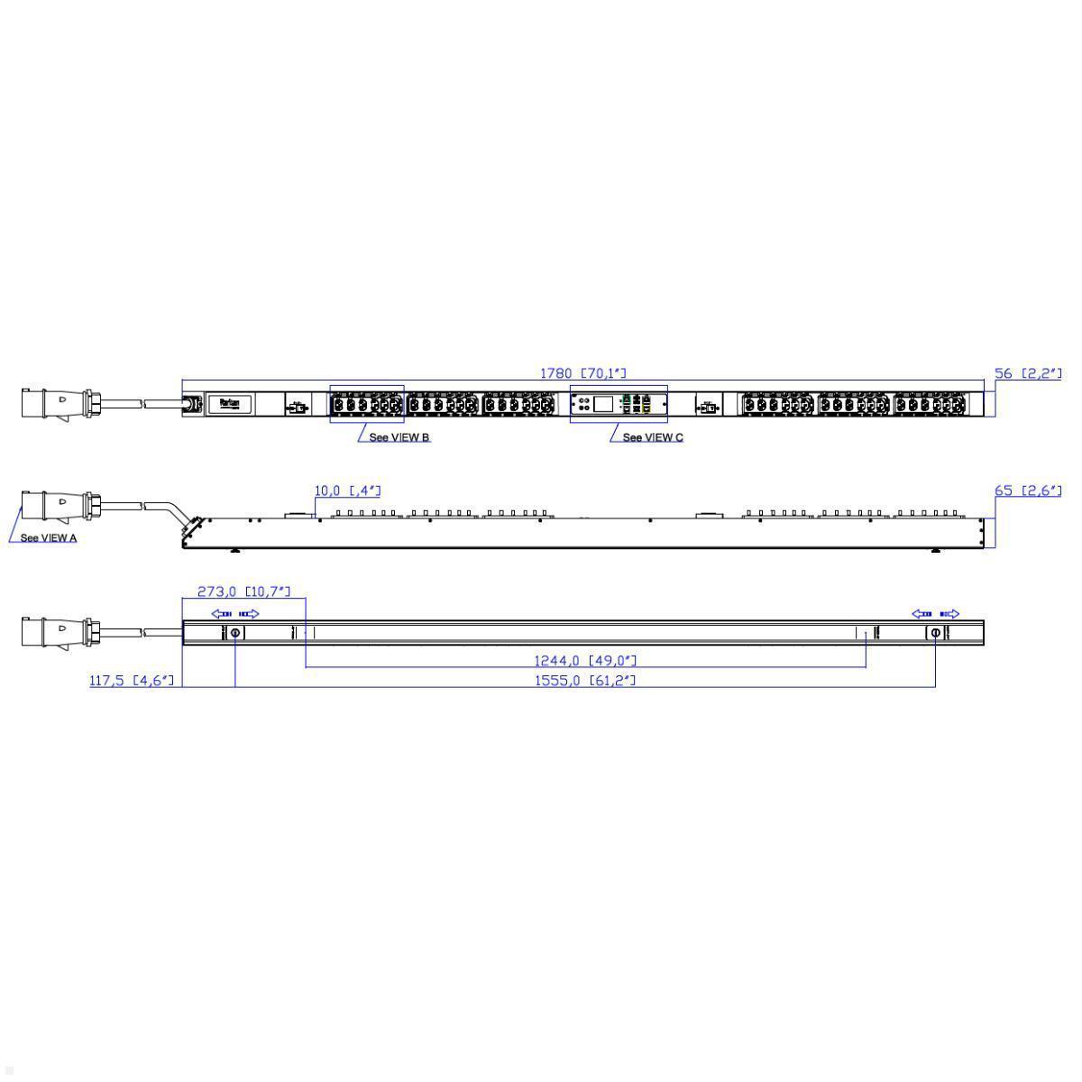 Legrand Raritan iX Rack-PDU mit 18xC13 / 18xCX 1-phasig 230V 32A (PX4-1057-E7), Raritan iX Rack PDU