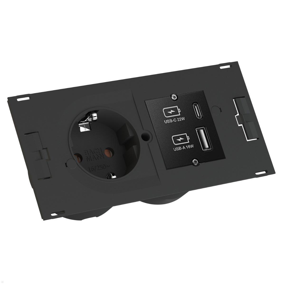 Bachmann DUE Steckdose, USB-Charger A/C, Deckel, Edelstahl (929.227DE), Steckdoseneinheit Bachmann DUE Steckdose, USB-Charger A/C, Deckel, Edelstahl (929.227DE), Steckdoseneinheit