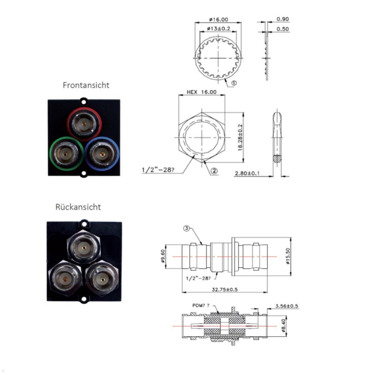 Bachmann Custom Modul BNC RGB Cinch Buchse/Buchse (917.090), Skizze Bachmann Custom Modul BNC RGB Cinch Buchse/Buchse (917.090), Skizze
