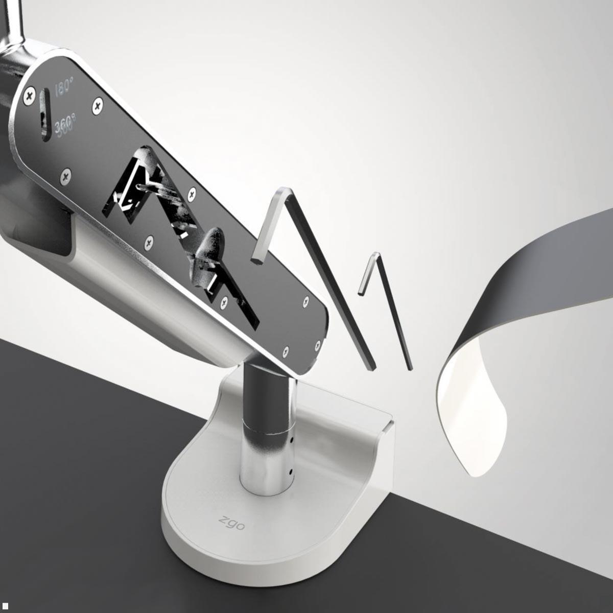 Bachmann ZG2 Dual Monitor Tischhalterung mit Tischklemme, schwarz (BM0013678), integriertes Werkzeug