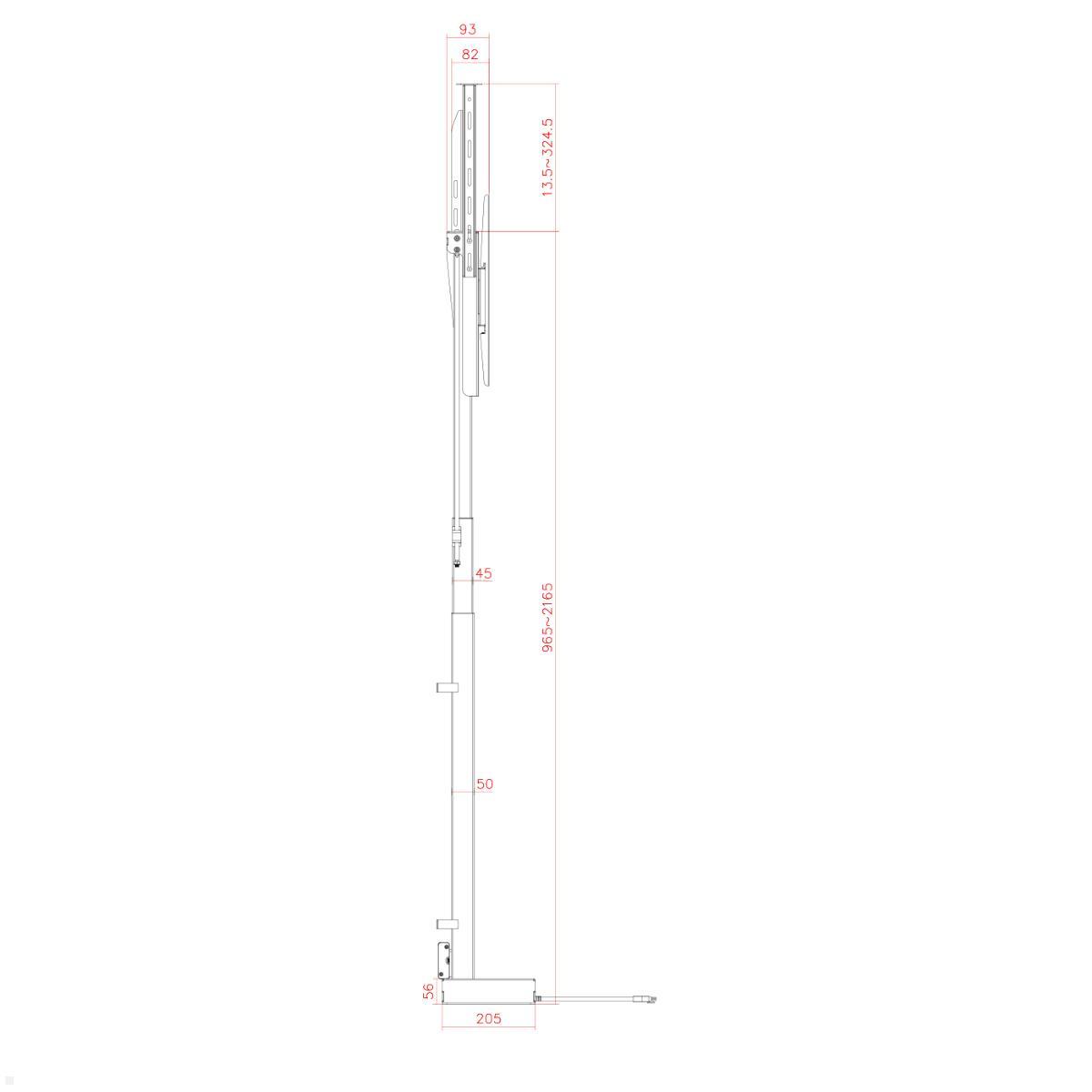 MonLines MLS038B Einbau TV Lift 43-88 Zoll, 1200 mm, Hub, schwarz, Zeichnung